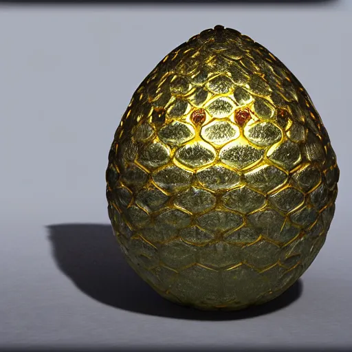 Image similar to a highly decorated dragon scale egg, photorealistic, symmetrical, unreal engine