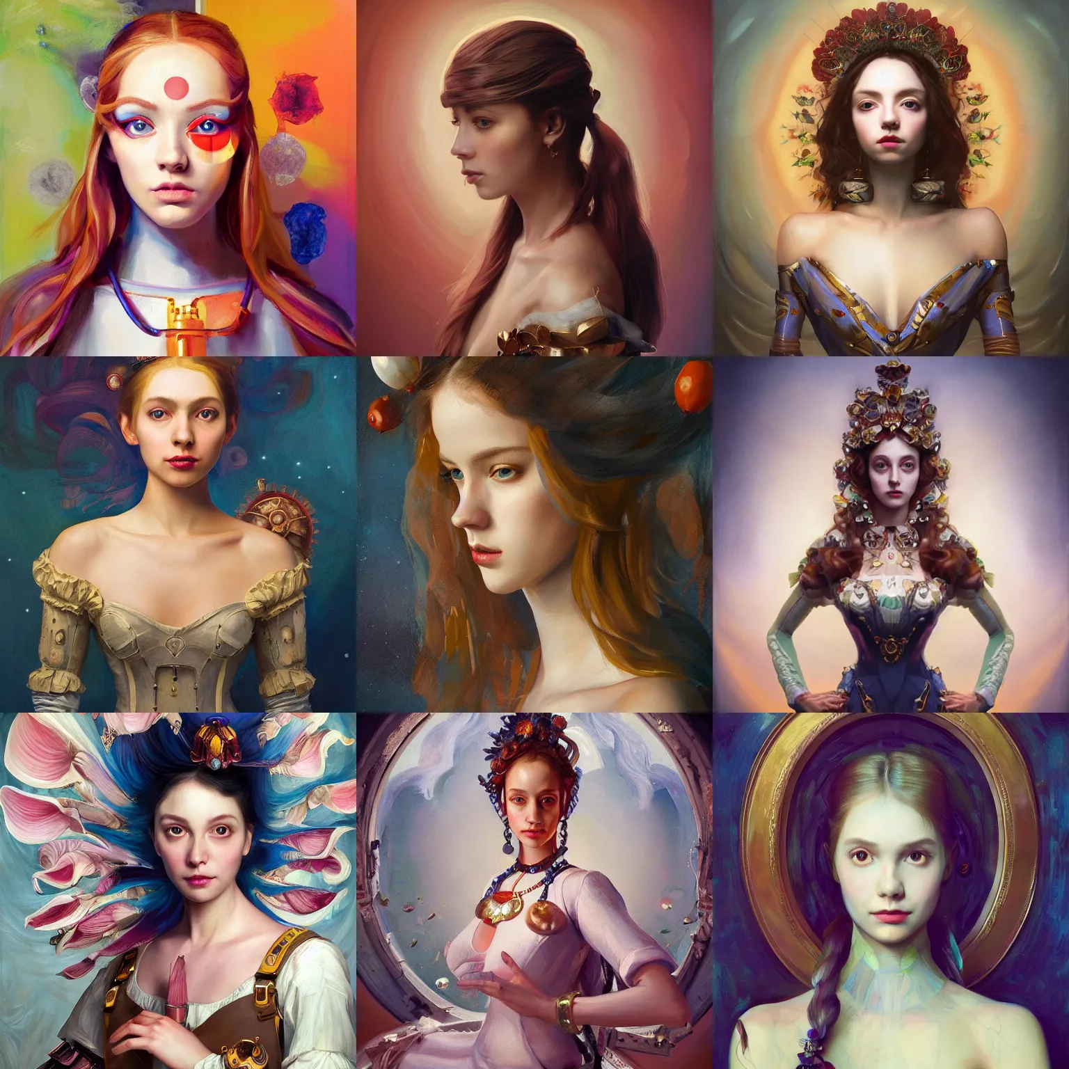 Prompt: a beautiful painting of realistic full body of a beautiful girl in cape, mechanical arm, face by Artgerm, symmetrical portrait, symmetrical eye, trending on artstation, painting by Alexander Jansson + Anthony Van Dyck + Anna Dittmann, complementary colors, dramatic lighting, Unity Creations, super detailed, 8k, no watermarks