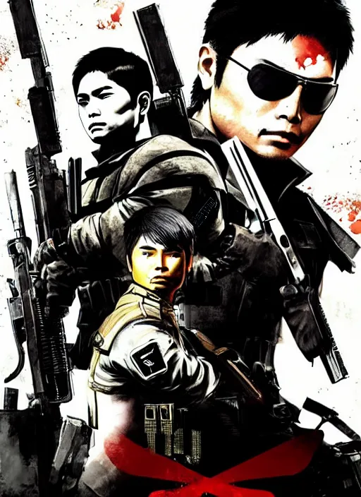 Image similar to coco martin as cardo dalisay from ang probinsyano in a poster shot, in the style of yoji shinkawa, in the style of metal gear solid cover art, gritty, dark hues