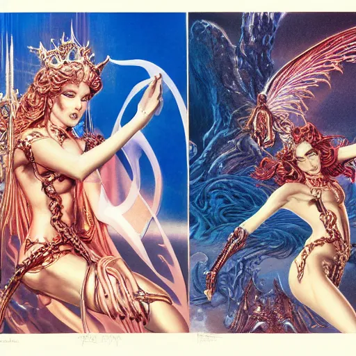 Image similar to the eternal Queen of the Underworld, concept art by Hajime Sorayama and Bruce Pennington