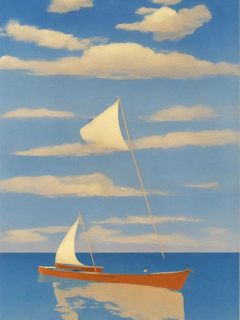 Prompt: a boat on water at bassin d'arcachon in first plan a sand dune in the background with the sky above, australian tonalism, pale gradients design, matte drawing, clean and simple design, outrun color palette. a vintage neo retro poster painted by Morandi, Agnes Pelton