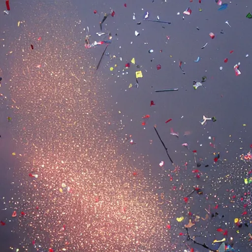 Image similar to twin towers 9/11 plane crash with confetti explosion