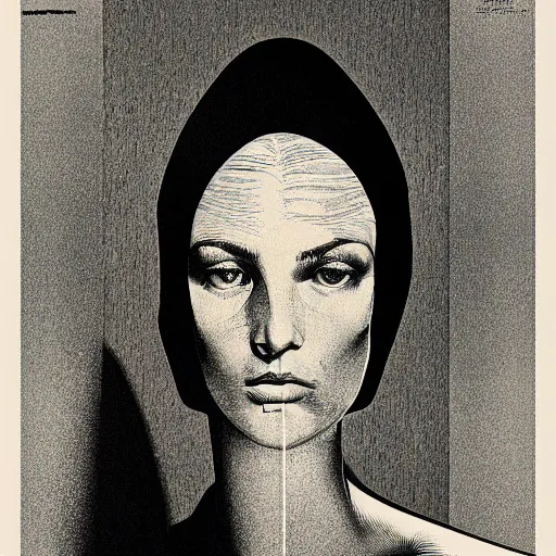 Prompt: lithography and etching polish poster conceptual figurative post - morden monumental portrait, highly conceptual figurative art, intricate detailed illustration, controversial poster art, polish poster art, geometrical drawings, no blur