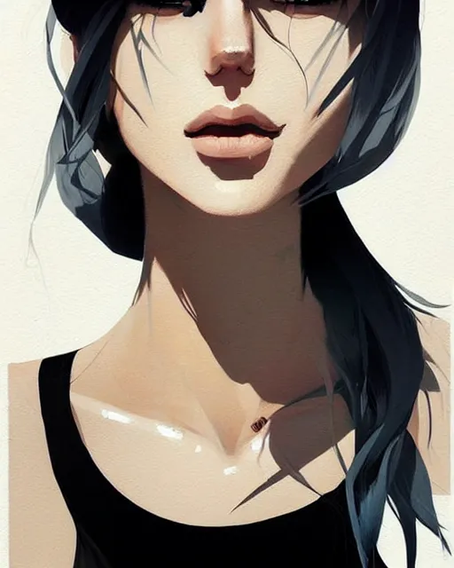 Prompt: a ultradetailed beautiful painting of a stylish woman in a black tanktop, she has white hair in a ponytail, by conrad roset, greg rutkowski and makoto shinkai trending on artstation