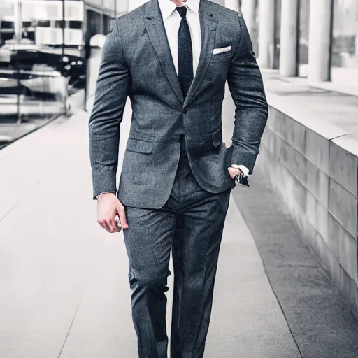 Image similar to highly detailed photo of a handsome, muscular man in a suit