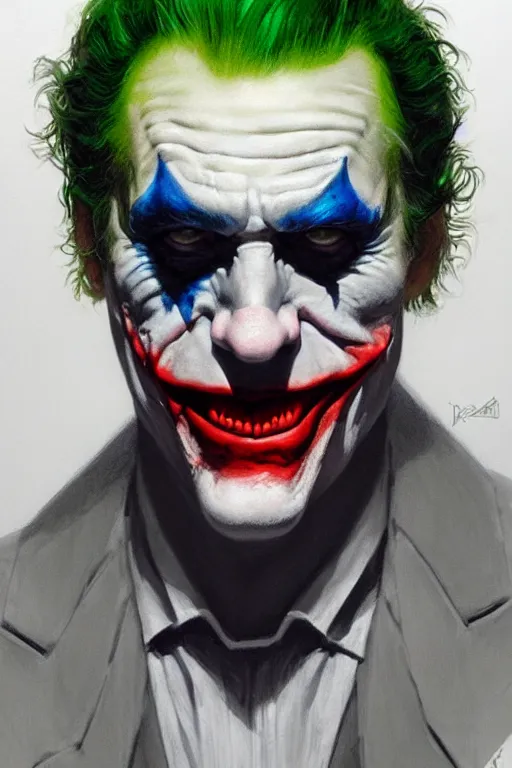 Image similar to The Joker, closeup character portrait art by Donato Giancola, Craig Mullins, digital art, trending on artstation