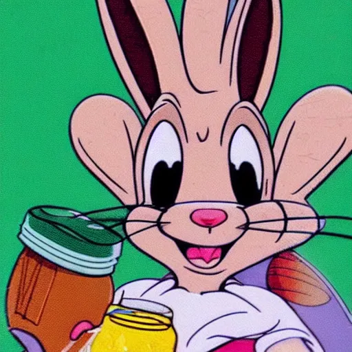 Prompt: bugs bunny drinking chocolate milk 80s style