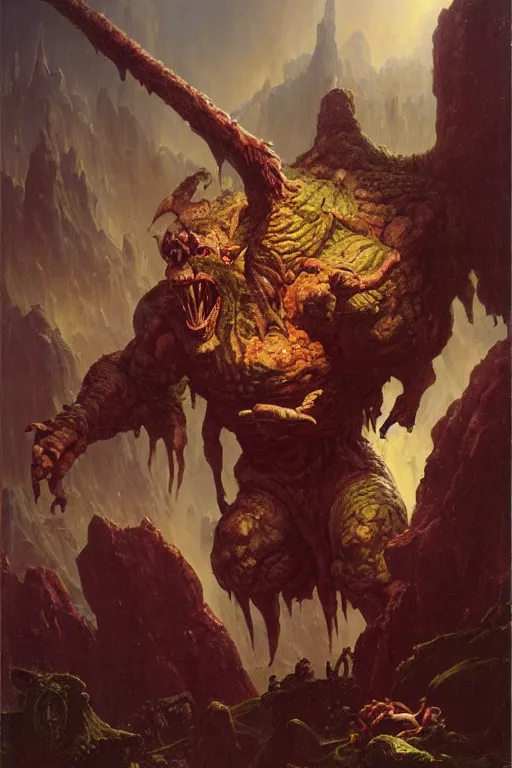 Prompt: a dungeons and dragons ogre, realistic oil painting by Thomas Cole and Wayne Barlowe