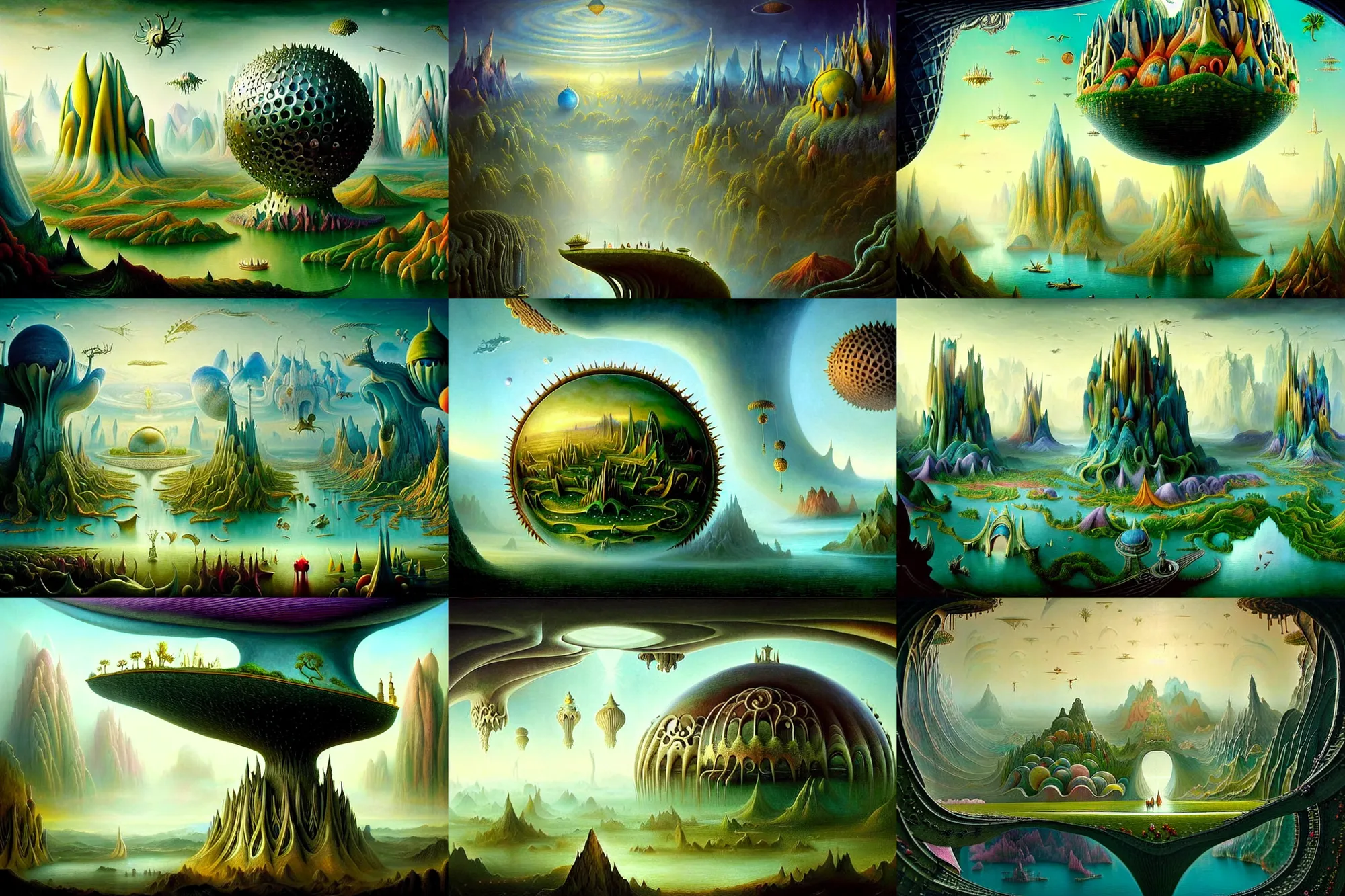 Prompt: a beautiful epic stunning amazing and insanely detailed matte painting of alien dream worlds with surreal architecture designed by Heironymous Bosch, mega structures inspired by Heironymous Bosch's Garden of Earthly Delights, vast surreal landscape and horizon by Asher Durand and Anna Dittmann, rich pastel color palette, masterpiece!!, grand!, imaginative!!!, whimsical!!, epic scale, intricate details, sense of awe, elite, fantasy realism, complex composition, 4k post processing