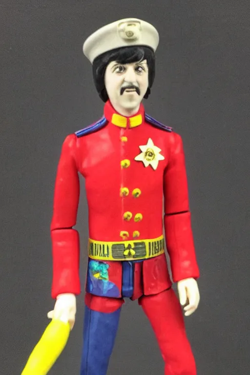 Image similar to action figure of Paul McCartney Sergeant Pepper's Lonely Hearts Club Band outfit released in 1972 vintage, vintage toy, inbox, eBay listing, HD photo