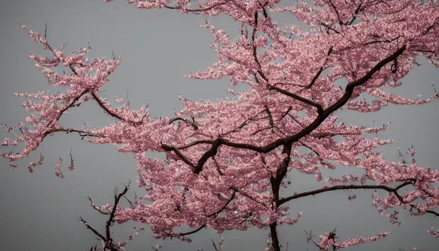 Image similar to like cherry blossoms catching the sun, all that flutters turns to ash.