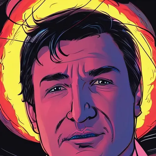 Prompt: Nathan Fillion standing in front of the time-space vortex, in the graphic style of Patrick Gleason, detailed art, trending on Artstation, sharp focus, Beautiful comic art