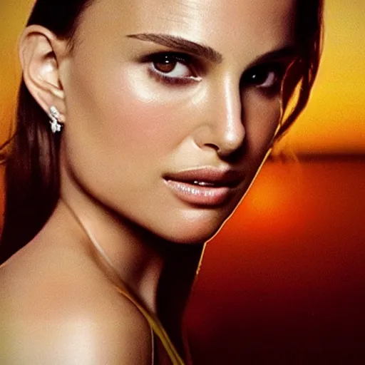 Prompt: “Natalie Portman, beautiful, golden hour, golden filter, sunset on the background, sharp focus, hyperrealistic masterpiece professionally post-processed smooth ultradetailed digital airbrush painting”