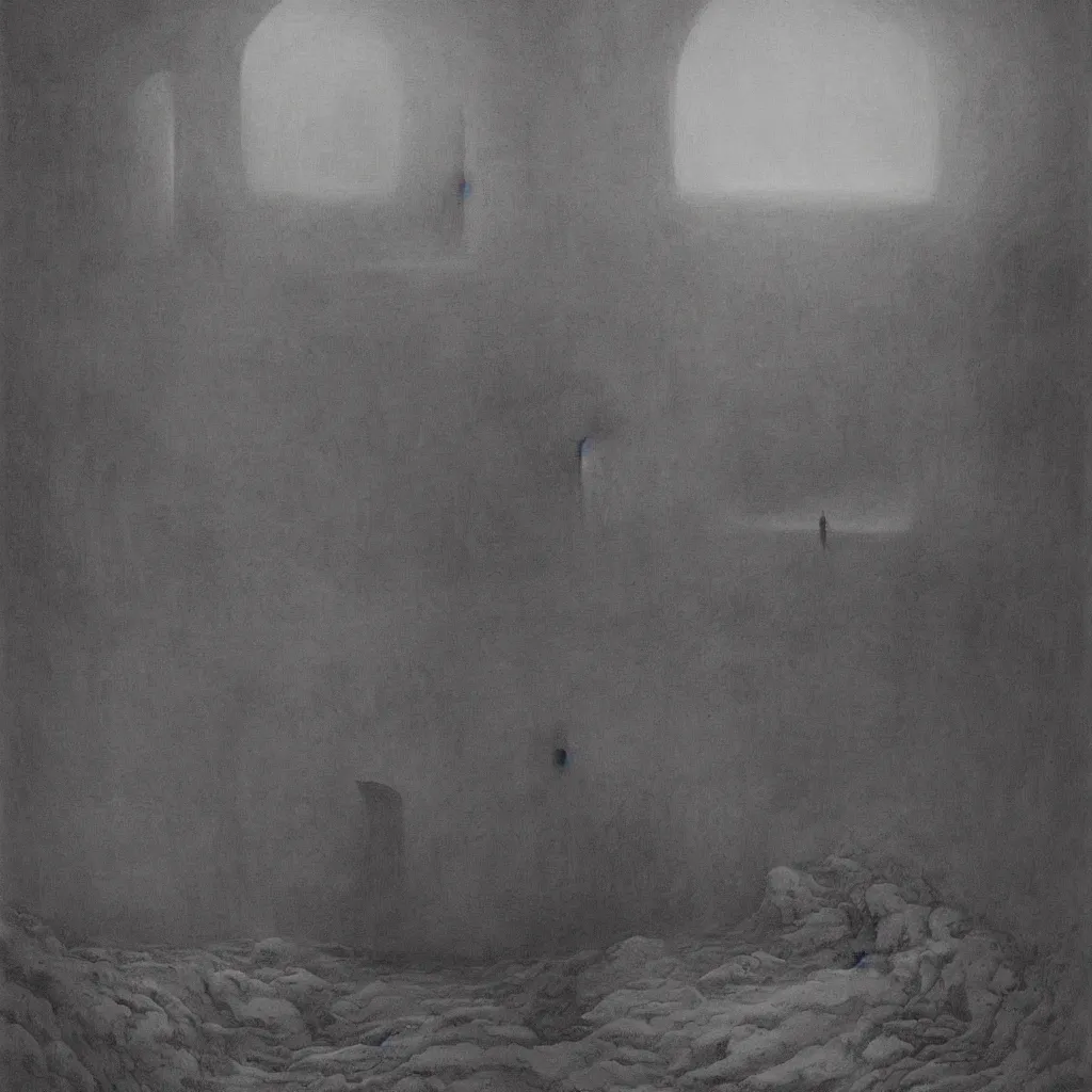 Image similar to Arena. Zdzisław Beksiński.