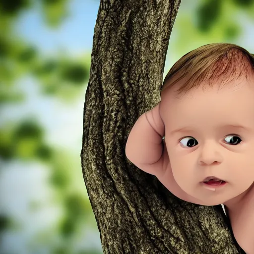 Image similar to baby on a tree, photorealistic, detailed