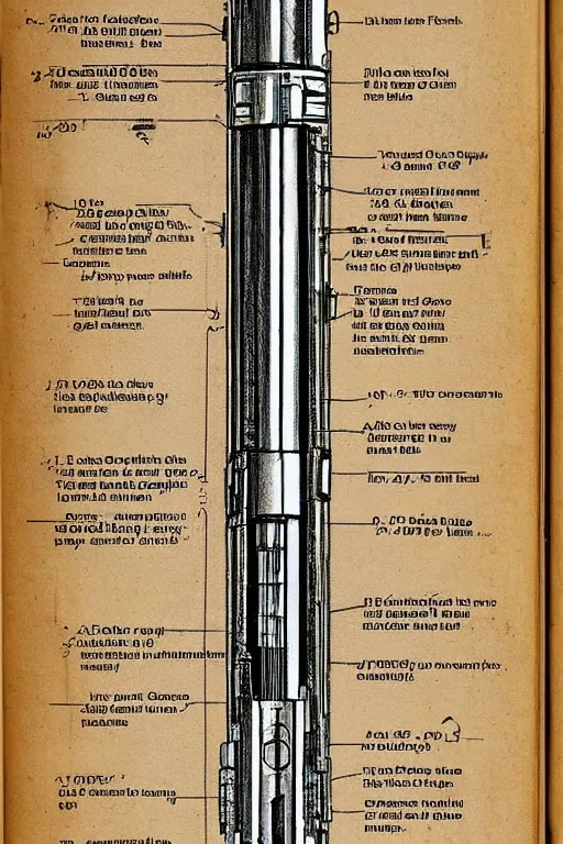 Image similar to detailed schematic of a lightsaber found in an old jedi book.