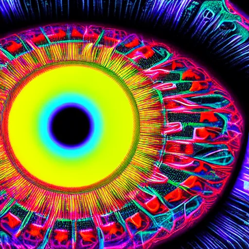 Image similar to cyberpunk neon colored blackhole mandala eye art