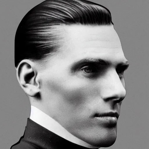 Image similar to A photograph portrait of Jerma985 with slicked back hair in the early 1900s, taken in the early 1900s, grainy, taken on a early 1900s Kodak Camera, realistic, hyperrealistic, very realistic, highly detailed, very detailed, extremely detailed, detailed, digital art, trending on artstation