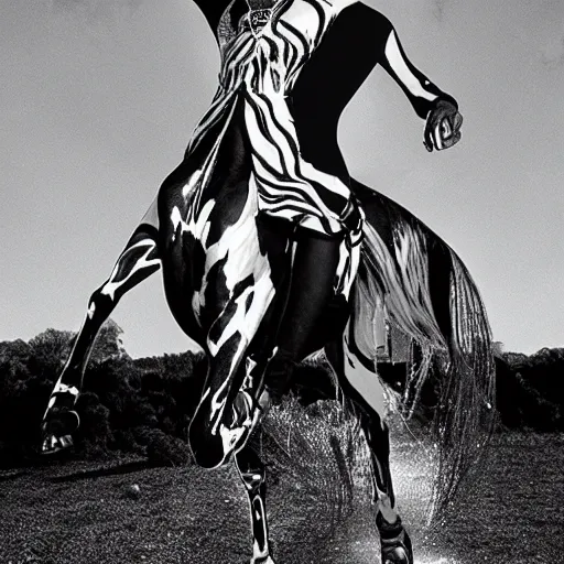 Prompt: grace jones in a diamond horse, concept, artistic, fashion photography