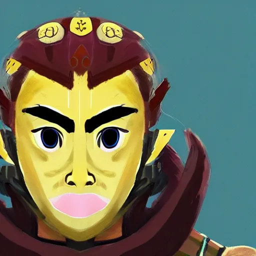 Image similar to portrait of someone from the yiga clan from the legend of zelda breath of the wild, breath of the wild art style.