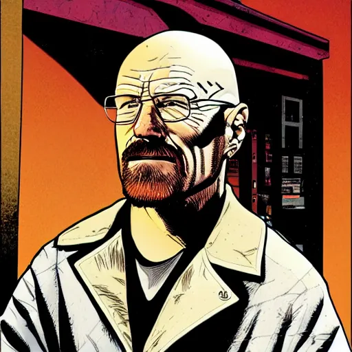 Image similar to Walter White in a Vertigo comic panel, detailed,