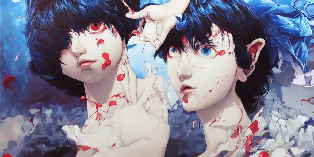 Image similar to perfect blue oil painting art by james jean and katsuhiro otomo and erik jones, inspired by akira anime, smooth face feature, intricate oil painting, high detail illustration, sharp high detail, manga and anime 1 9 9 9