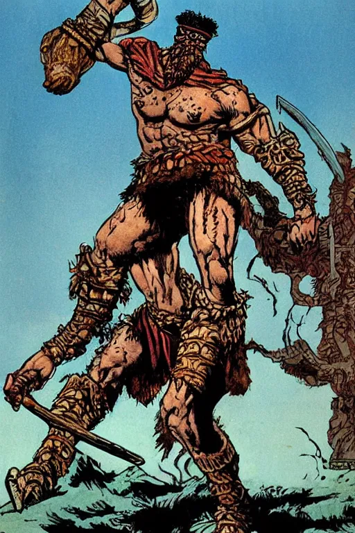 Image similar to ancient historically accurate depiction of the Bible Character Goliath of Gath, the Philistine warrior giant by frank miller