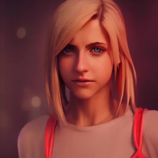 Prompt: Annie Leonhart in a neon city, octane render 8k, photorealistic render, atmospheric render, beautiful face, cute