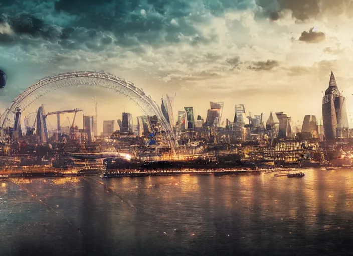 Image similar to epic cinematic artwork landscape of London's skyline in the year 3000, futurism, digital art, masterpiece, 4k