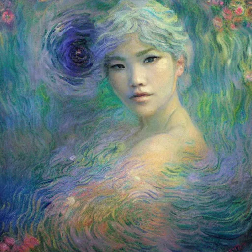 Prompt: ! dream the oracle of waters by ross tran and claude monet, oil on canvas