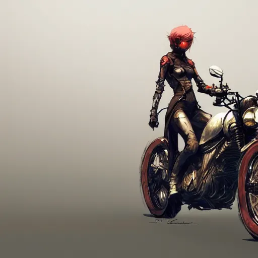 Image similar to concept art of motorcycle, highly detailed painting by dustin nguyen, akihiko yoshida, greg tocchini, greg rutkowski, cliff chiang, 4 k resolution, trending on artstation, 8 k