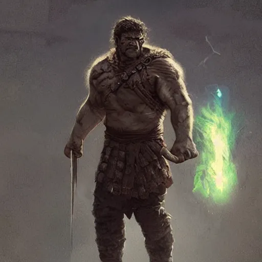 Prompt: hulk as a Nord warrior in Vikings, Magic the Gathering art, art by greg rutkowski, matte painting, trending on artstation, very detailed