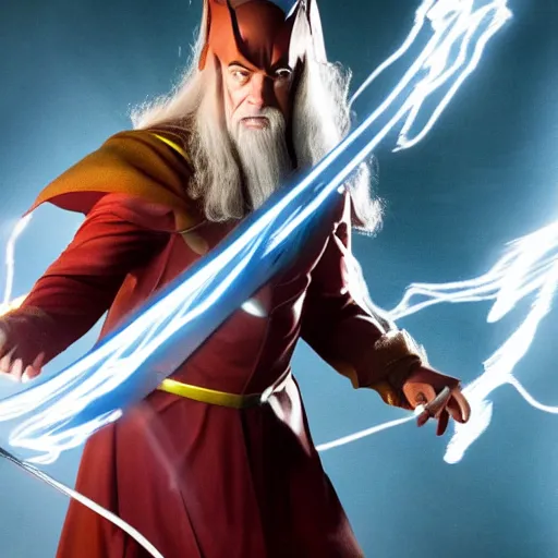 Image similar to Gandalf as DC Comics The Flash, dslr photo