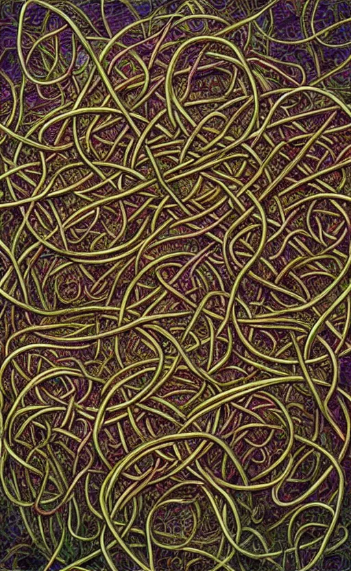 Image similar to a network of thick vines intertwined in the shape of a Celtic knot, central composition, in the style of Peter gric and Hannah yata 8k