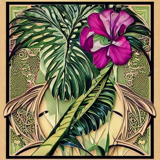 Image similar to beautiful art nouveau of tropical plants