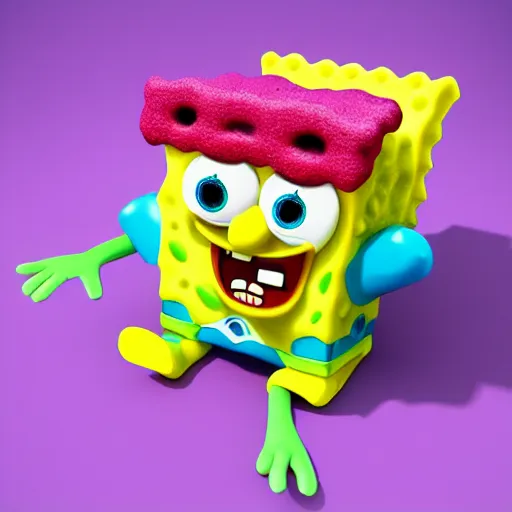 Prompt: spongebob squarepants made of rubber in 3 d, hyperrealistic, 4 k