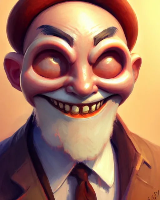 Image similar to character concept art of the happy mask salesman | | cute - fine - face, pretty face, realistic shaded perfect face, fine details by stanley artgerm lau, wlop, rossdraws, james jean, andrei riabovitchev, marc simonetti, and sakimichan, tranding on artstation