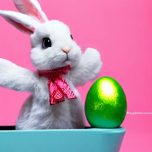 Image similar to easter bunny riding a convertible, studio photo, high quality