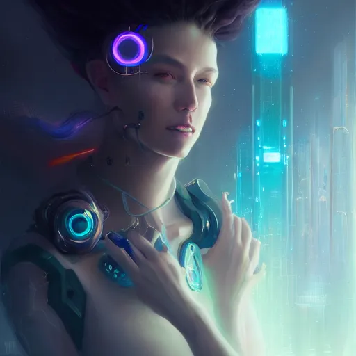 Image similar to portrait of a beautiful ethereal cybernetic emanation, cyberpunk concept art by pete mohrbacher and wlop and artgerm , digital art, highly detailed, intricate, sci-fi, sharp focus, Trending on Artstation HQ, deviantart, volumetric lighting, unreal engine 5, 4K UHD image