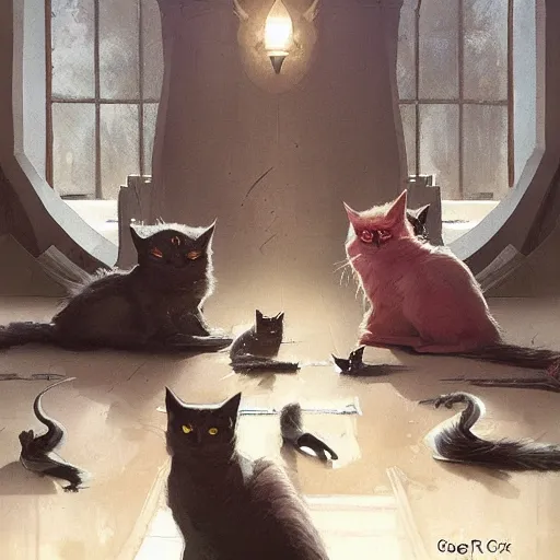 Image similar to the council of cats, by greg rutkowski