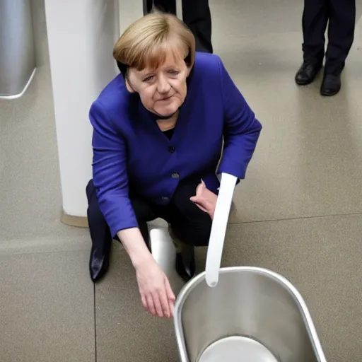 Image similar to angela merkel peeing at a urinal