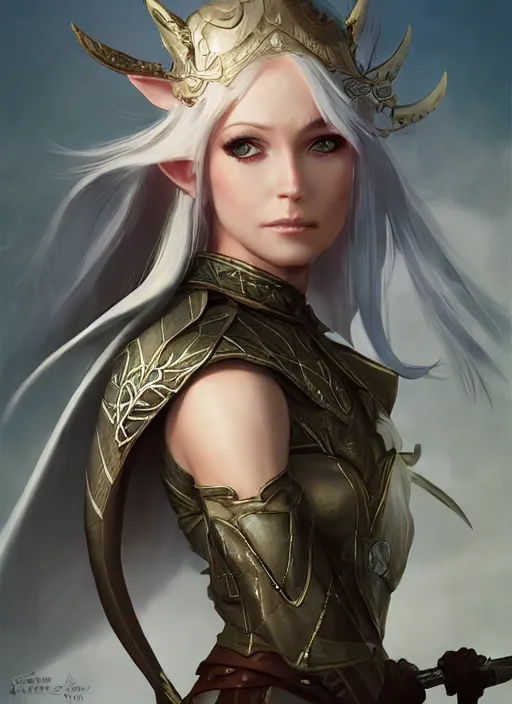 Prompt: kerli koiv as elven ranger. d & d portrait character headshot, sharp, digital matte painting, anime key art by yoshitaka amano, greg rutkowski, wlop, dramatic lighting, trending on artstation