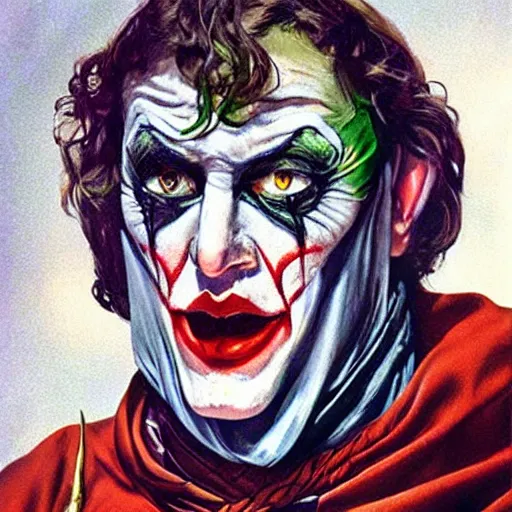 Image similar to lawrence of arabia as the joker, messy, portrait, realistic, concept art by alex ross