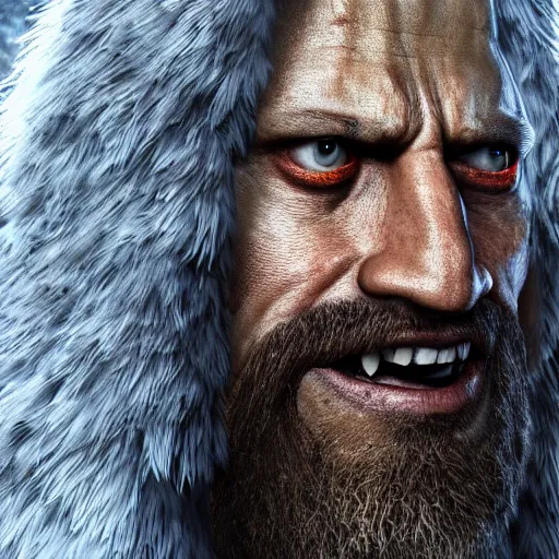 Prompt: a digital art close up portrait of pale demon dwayne johnson as ancient druid mage from dark souls, old witcher with long beard character sheet, 4 k, ultra detail, volumetric lighting, unreal engine, octane render