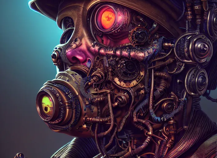 Image similar to an intricately detailed ultra - realistic unreal engine 5 rendering of a portrait of steampunk cyberpunk neon - bordered cyborg zombie werewolf, concept art, intricate details, eerie, highly detailed, photorealistic, octane render, 8 k uhd art by kilian eng