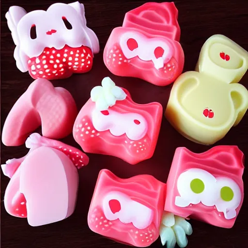 Prompt: strawberry shaped soap kawaii photo - realistic bubbly cute