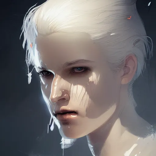 Prompt: portrait of a white hair white eye knight, dramatic lighting, illustration by Greg rutkowski, yoji shinkawa, 4k, digital art, concept art, trending on artstation