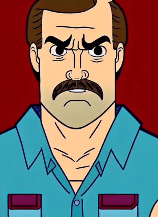 Image similar to still of jim hopper from stranger things : the animated series, cartoon screen capture ( 1 9 8 8 ), in the style of g. i. joe ( 1 9 8 3 ), transformers ( 1 9 8 4 ) and masters of the universe ( 1 9 8 3 )