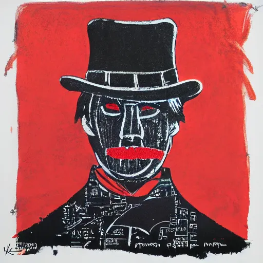 Image similar to jack the ripper, symmetrical, by andy warhol, tyler edlin, yoshitaka amano, liu wei, anselm kiefer, keith harring