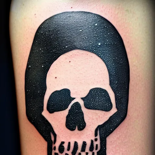 Image similar to tattoo design, stencil, tattoo stencil, traditional, a world famous tattoo of a geometric skull with a galaxy coming out of the top of its head-s 100